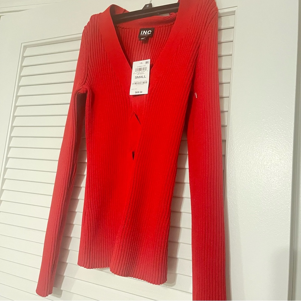 INC International Concepts Vivid Red Ribbed Top NEW WITH TAGS